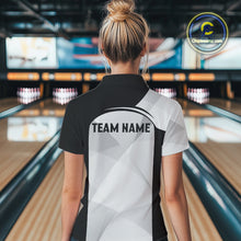 Load image into Gallery viewer, Black and White Funny Skull reaper Bowling Polo, 1/4 Zip Shirts For Women Custom Team Bowling Jersey NQS11100