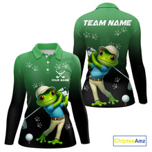 Load image into Gallery viewer, Funny Frog Green Golf polo shirt for Women Custom ladies golf top, personalized golf gifts NQS11104