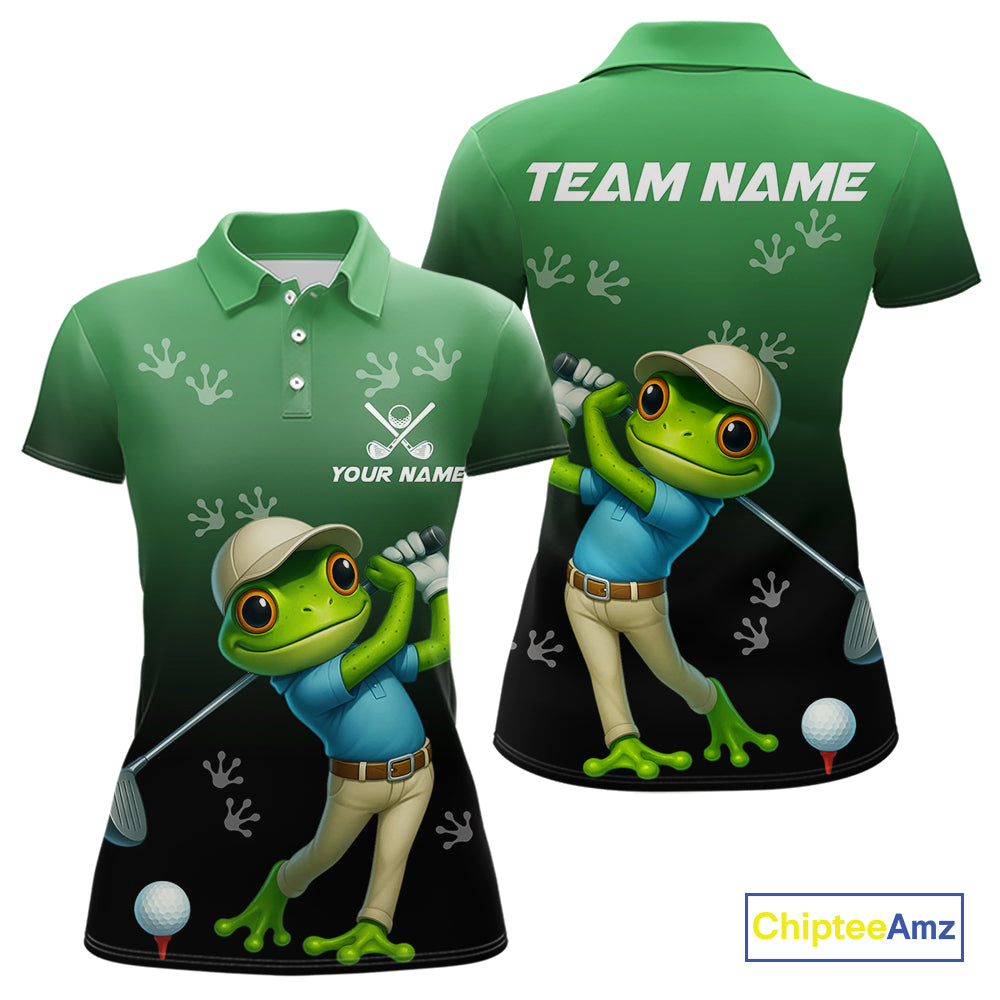 Funny Frog Green Golf polo shirt for Women Custom ladies golf top, personalized golf gifts NQS11104