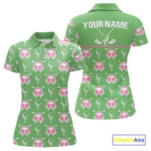 Load image into Gallery viewer, Green and Pink Golf pattern polo golf shirt for Women Custom ladies&#39;s golf clothes, best golf gifts NQS11105