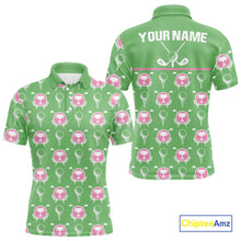 Load image into Gallery viewer, Green and Pink Golf pattern polo golf shirt for men Custom men&#39;s golf clothes, best golf gifts NQS11105