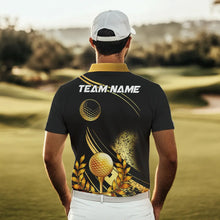 Load image into Gallery viewer, Black and Gold Mens Golf polo shirts custom golf apparel team jerseys, personalized golf gifts NQS9594