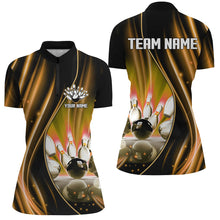 Load image into Gallery viewer, Orange and black light Women Polo, 1/4 Quarter Zip Shirt Custom bowling team jerseys, gift for bowlers NQS8097