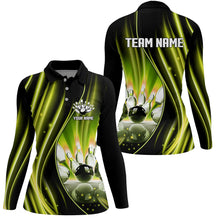 Load image into Gallery viewer, Yellow and black light Women Polo, 1/4 Quarter Zip Shirt Custom bowling team jerseys, gift for bowlers NQS8098