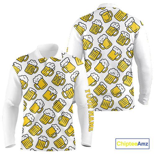 Funny Yellow beer pattern Mens golf polo shirts custom fun golf shirts, cool golf gifts NQS10301