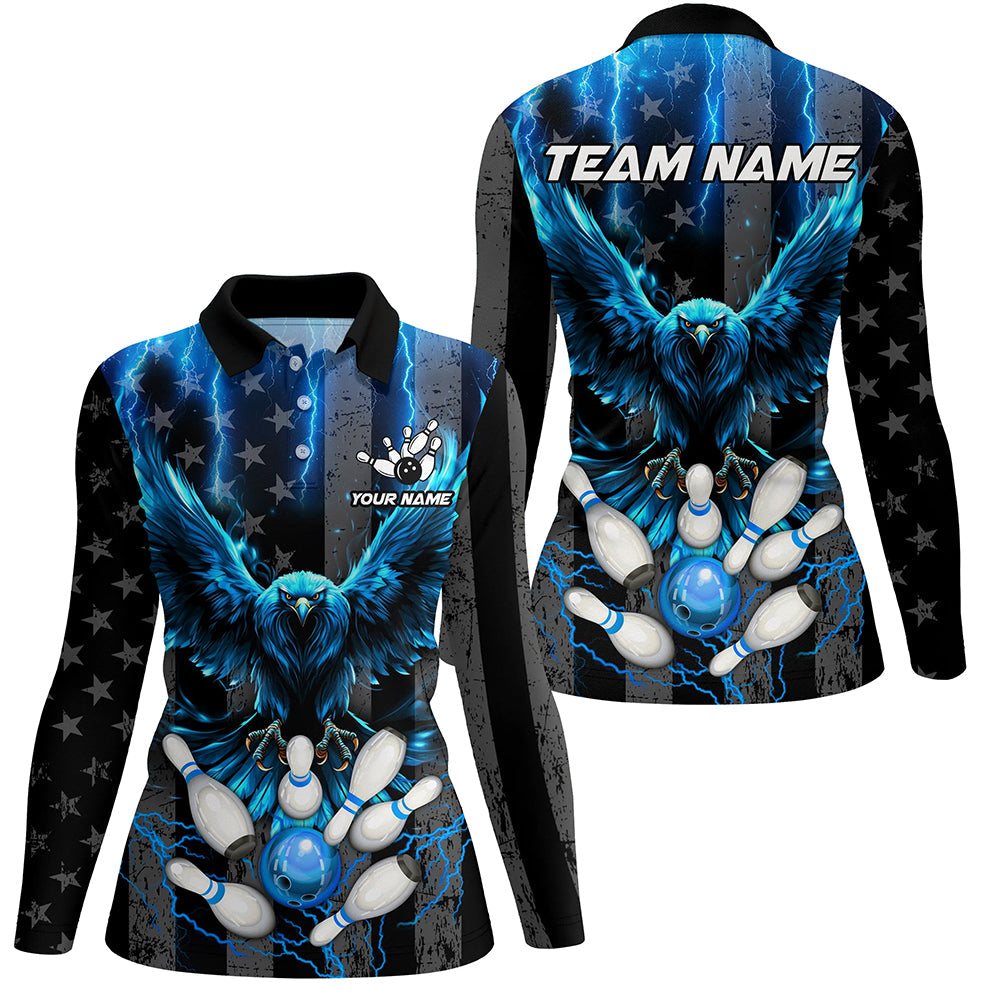 Black American flag Women bowling shirts Custom blue lightning thunder Eagle Bowling Team Jerseys NQS8540