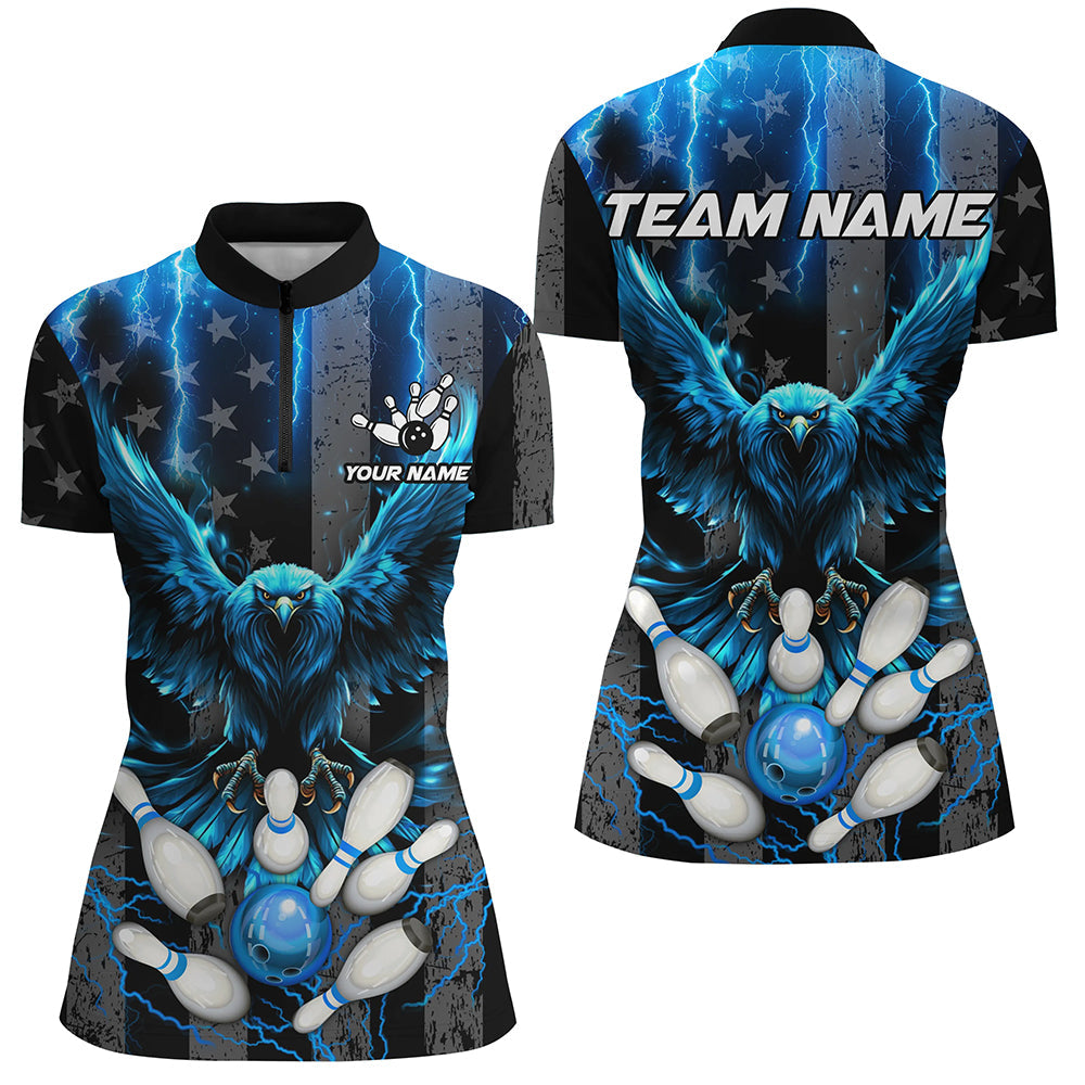 Black American flag Women bowling shirts Custom blue lightning thunder Eagle Bowling Team Jerseys NQS8540