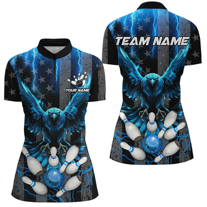 Black American flag Women bowling shirts Custom blue lightning thunder Eagle Bowling Team Jerseys NQS8540