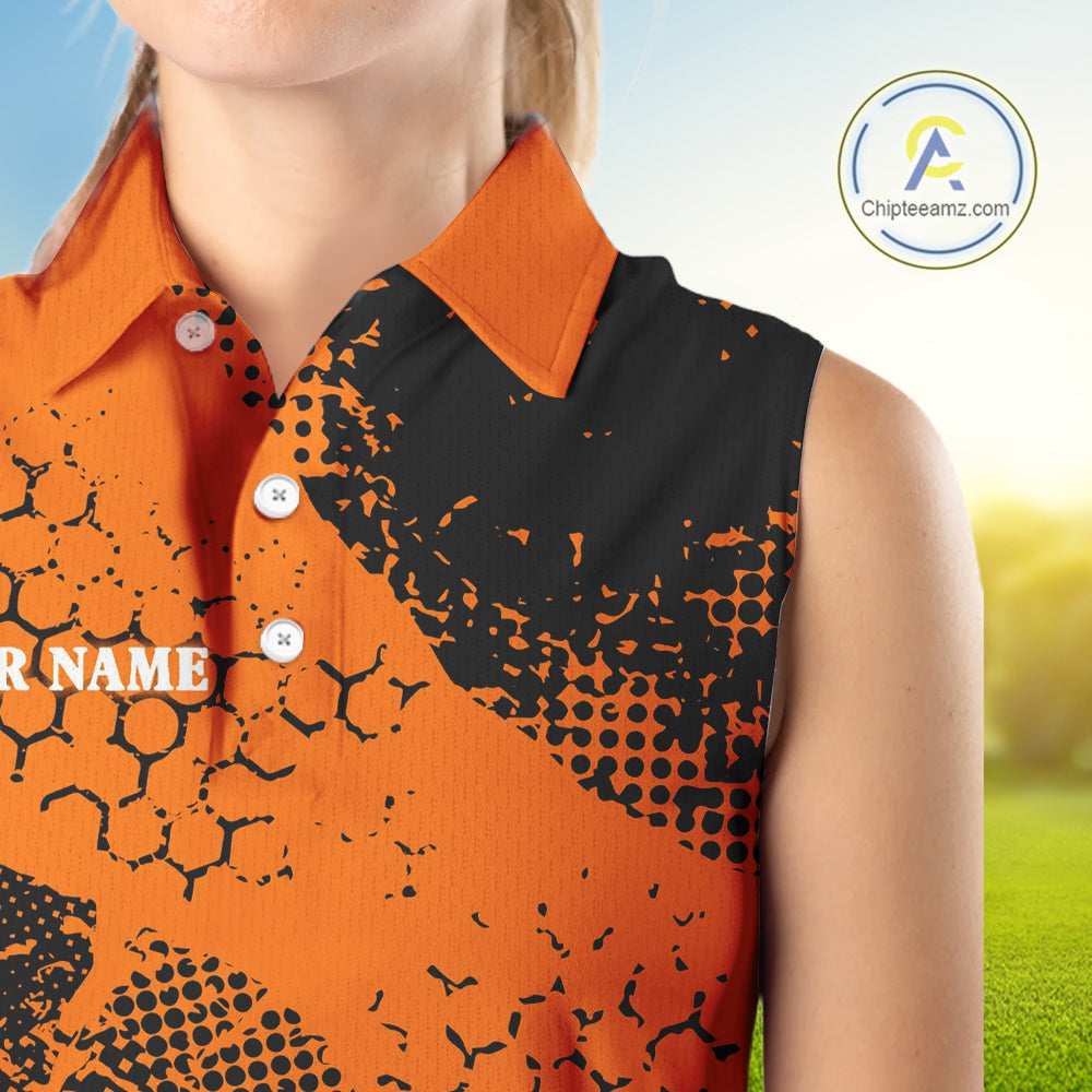 Black & Orange Turkey golf Sleeveless golf polo shirts custom Thanksgiving golf shirt for Ladies NQS10722