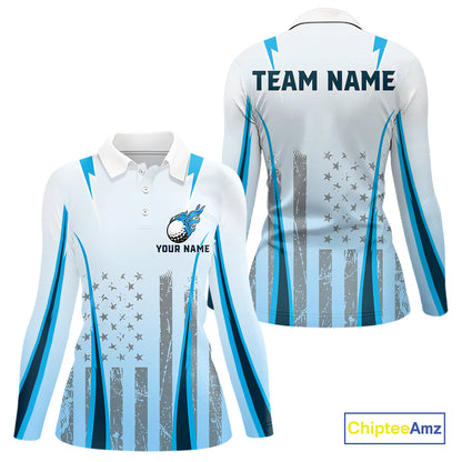 Blue American Flag Golf Polo Shirts For Women custom ladies's patriotic golf shirts, best golf gifts NQS10934