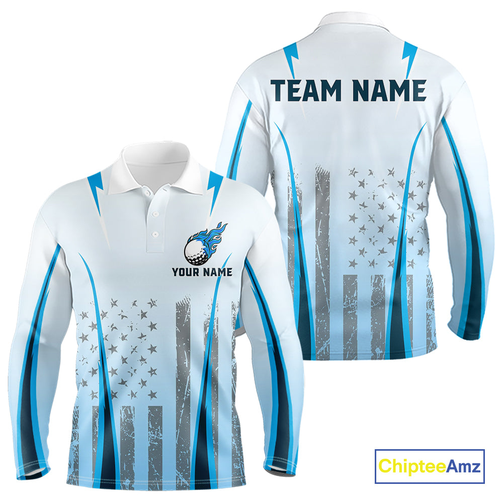 Blue American Flag Golf Polo Shirts For Men custom men's patriotic golf shirts, best golf gifts NQS10934