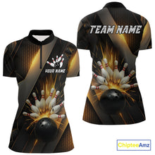 Load image into Gallery viewer, Black and Gold Bowling league shirts For Women custom team bowling jerseys, gifts for bowlers NQS11109