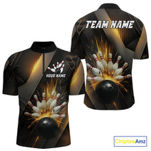Load image into Gallery viewer, Black and Gold Bowling league shirts For Men custom team bowling jerseys, gifts for bowlers NQS11109