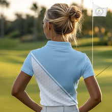 Load image into Gallery viewer, Light Blue and White Golf polo golf shirt for Women Custom ladies&#39;s golf outfit, unique golf gifts NQS11112
