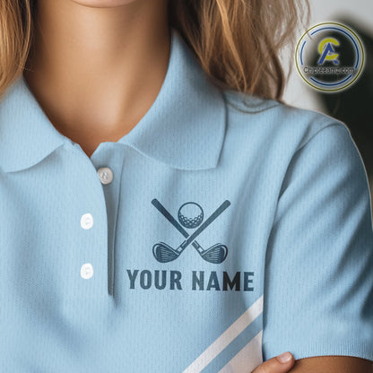 Light Blue and White Golf polo golf shirt for Women Custom ladies's golf outfit, unique golf gifts NQS11112