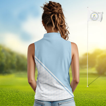 Light Blue and White Sleeveless Golf polo shirt Custom ladies's golf outfit, unique golf gifts NQS11112