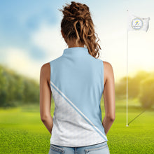 Load image into Gallery viewer, Light Blue and White Sleeveless Golf polo shirt Custom ladies&#39;s golf outfit, unique golf gifts NQS11112