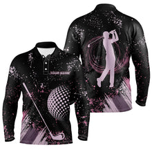 Load image into Gallery viewer, Pink and Black grunge pattern golf ball club Mens Golf Polo Shirts custom golf attire for men NQS9249