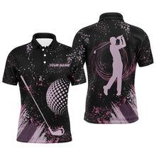 Load image into Gallery viewer, Pink and Black grunge pattern golf ball club Mens Golf Polo Shirts custom golf attire for men NQS9249