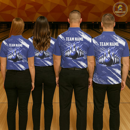 Blue and White Argyle Flame bowling Men Polo, 1/4 Quarter Zip Shirts Custom bowling team jerseys NQS11312