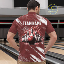 Load image into Gallery viewer, Red and White retro Argyle Flame bowling Men Polo, 1/4 Quarter Zip Shirts Custom bowling team jerseys NQS11313