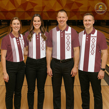 Load image into Gallery viewer, Red and White retro Argyle Flame bowling Men Polo, 1/4 Quarter Zip Shirts Custom bowling team jerseys NQS11313