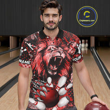 Load image into Gallery viewer, Red Camo Lion roar Bowling Polo, Quarter Zip Shirts for Men Custom Lion Bowling Team jerseys NQS11523