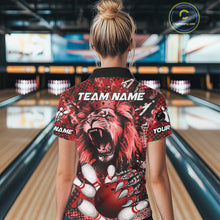 Load image into Gallery viewer, Red Camo Lion roar Bowling Polo, Quarter Zip Shirts for Women Custom Lion Bowling Team jerseys NQS11523