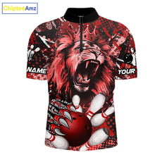 Load image into Gallery viewer, Red Camo Lion roar Bowling Polo, Quarter Zip Shirts for Men Custom Lion Bowling Team jerseys NQS11523