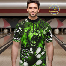 Load image into Gallery viewer, Green Camo Lion roar Bowling Polo, Quarter Zip Shirts for Men Custom Lion Bowling Team jerseys NQS11524