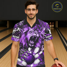 Load image into Gallery viewer, Purple Camo Lion roar Bowling Hawaiian Shirt Custom Lion Bowling Team button up shirts NQS11525
