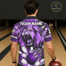 Load image into Gallery viewer, Purple Camo Lion roar Bowling Hawaiian Shirt Custom Lion Bowling Team button up shirts NQS11525