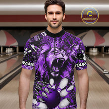 Load image into Gallery viewer, Purple Camo Lion roar Bowling Polo, Quarter Zip Shirts for Men Custom Lion Bowling Team jerseys NQS11525