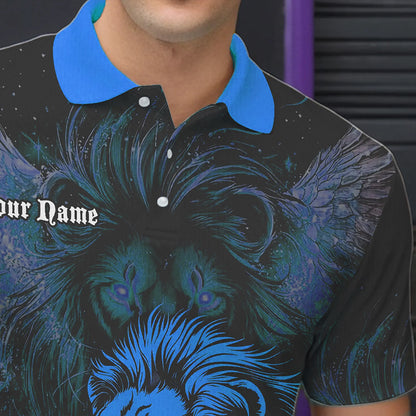 Black and Blue Lion Bowling Polo, Quarter Zip Shirts For Men Custom Team Lion Bowling Jerseys NQS9596