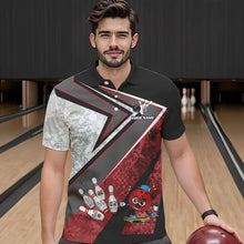 Load image into Gallery viewer, Funny Bowling ball and Pins Mens bowling shirt Custom Camo Bowling Team Jersey, gift for Bowler | Red NQS9604
