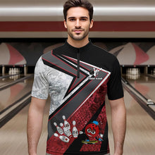 Load image into Gallery viewer, Funny Bowling ball and Pins Mens bowling shirt Custom Camo Bowling Team Jersey, gift for Bowler | Red NQS9604