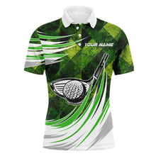 Load image into Gallery viewer, Green argyle pattern golf ball clubs Men golf polo shirts custom male golf outfits, gifts for golfer NQS8112