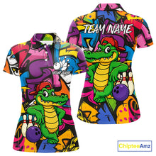 Load image into Gallery viewer, Funny Colorful Graffiti Pattern Alligator Bowling shirts for Women Custom Team bowling league jersey NQS10733