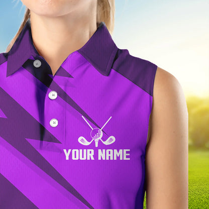 Women sleeveless polo shirt purple lightning custom name and team name golf shirt, golfing gifts NQS9429