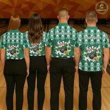 Load image into Gallery viewer, Argyle pattern St Patrick Green Bowling Polo, 1/4 zip shirts for Men Custom team bowling jerseys NQS11535