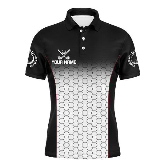 Black and White Hexagon pattern Mens golf polo shirts custom golf apparel for mens NQS8345
