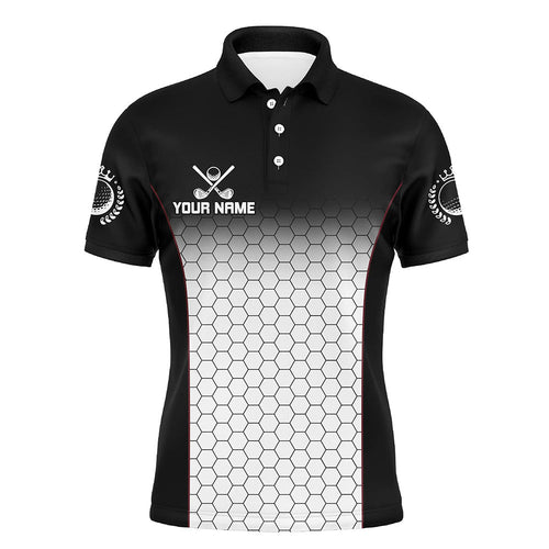 Black and White Hexagon pattern Mens golf polo shirts custom golf apparel for mens NQS8345