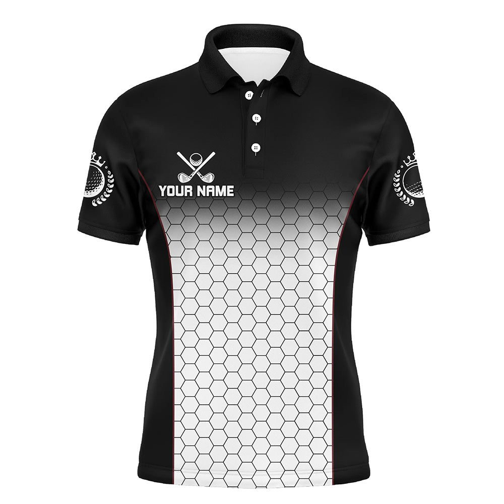 Black and White Hexagon pattern Mens golf polo shirts custom golf apparel for mens NQS8345