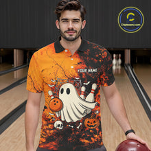 Load image into Gallery viewer, Custom Orange Boo Bowling Men Polo, Quarter Zip Shirts Bowling League Team Jerseys Halloween Outfits NQS10523