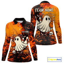 Load image into Gallery viewer, Custom Orange Boo Bowling Women Polo, Quarter Zip Shirts Bowling League Team Jersey Halloween Outfits NQS10523