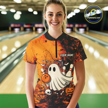 Load image into Gallery viewer, Custom Orange Boo Bowling Women Polo, Quarter Zip Shirts Bowling League Team Jersey Halloween Outfits NQS10523