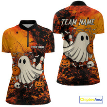 Load image into Gallery viewer, Custom Orange Boo Bowling Women Polo, Quarter Zip Shirts Bowling League Team Jersey Halloween Outfits NQS10523