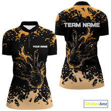 Load image into Gallery viewer, Personalized Black and Orange Bowling Shirts For Women, Bowling Balls And Pins Bowling Team Shirts NQS10743