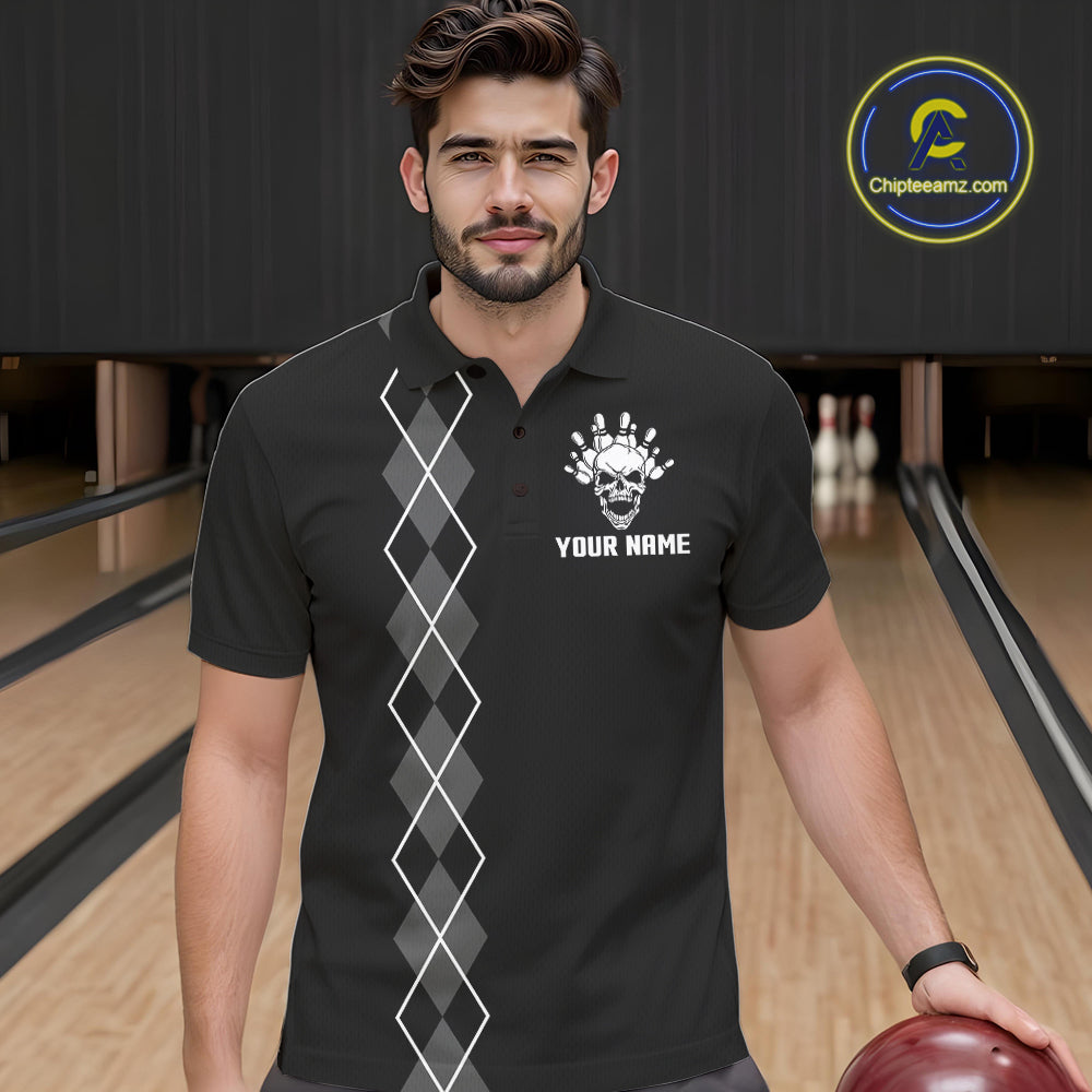 Custom Black and White argyle American Flag Skull retro Mens Bowling Shirts patriotic Team Jerseys NQS11131