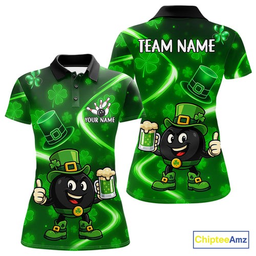 Green shamrock pattern Funny Bowling Shirts For Women Custom St Patrick Day Lucky Team Bowling Jersey NQS11133